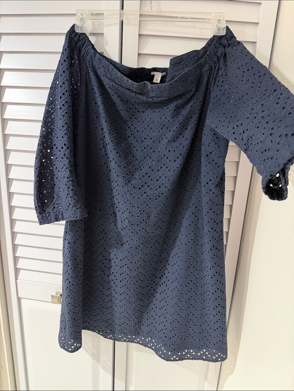 Halogen Navy Eyelet One-Shoulder Dress